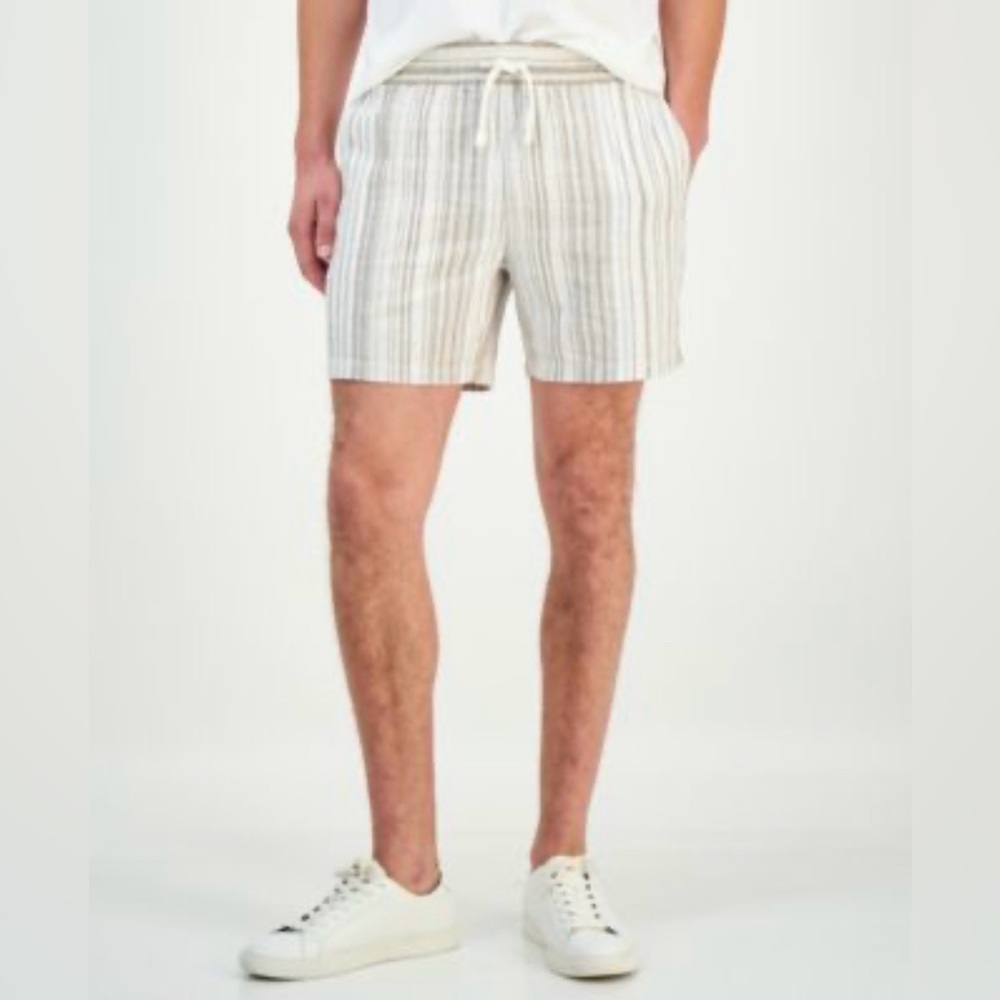 Porter & Ash Men’s Beige Stripe Cotton Blend Shorts Size Medium